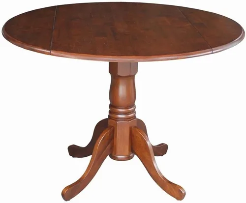 Vista 12 de IC International Concepts, Mesa de comedor redonda con pedestal de doble hoja de 42 pulgadas, madera maciza, madera de parawood real, 42 pulgadas