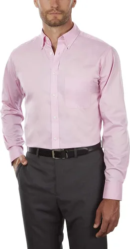 Vista 2 de IZOD - Camisa de vestir con corte regular para hombre, elástica, cuello con botones lisos, Camisa de vestir de corte regular elástico cuello