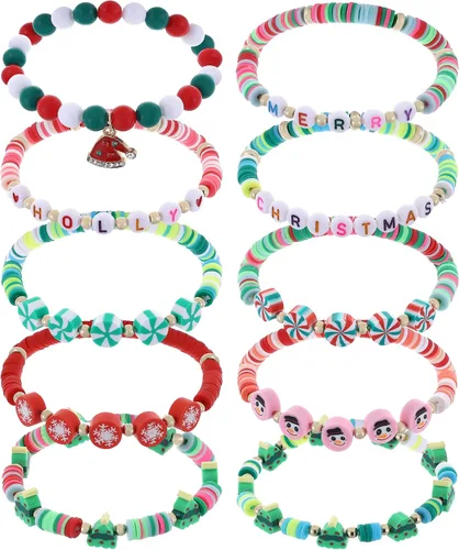 Vista 7 de 7-20 pulseras de cuentas de arcilla hechas a mano para mujeres, Halloween, Acción de Gracias, Navidad, 4 de julio, pulseras elásticas apilables