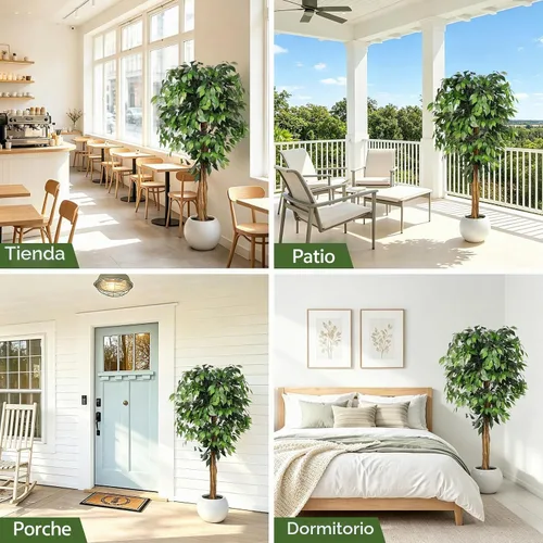 Vista 7 de Realead Árbol de ficus artificial de 5 pies con tronco triple y maceta