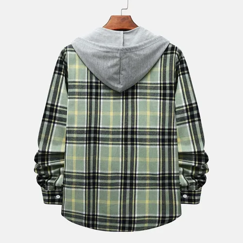 Vista 4 de Camisa con botones para hombre, con estampado a cuadros, estilo casual, holgada, manga larga, cómodas, sudaderas