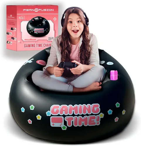 Vista 14 de Silla de juego inflable para niños y adolescentes con portavasos y bolsillos laterales - Estas sillas de tipo «puf» de aire para juegos para niños