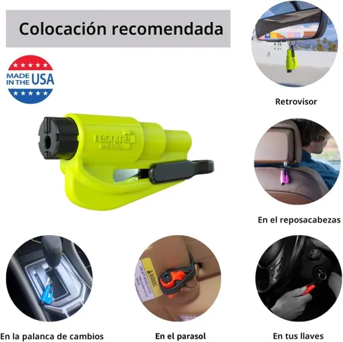 Vista 4 de Resqme - Juego de accesorios original llavero de emergencia para escape de coche, cortador de cinturón de seguridad 2 en 1 y rompeventanas
