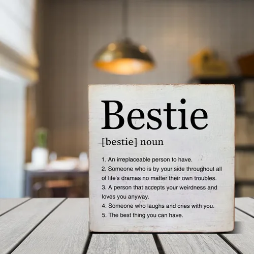 Vista 4 de Regalos de Bestie, decoración de madera con texto en inglés «Best Friend», decoración de escritorio de madera, decoración del hogar para estante