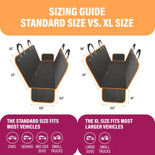 Vista 5 de Active Pets Funda Impermeable Tipo Hamaca Estándar para Asiento de Automóvil, Se Adapta a Sedanes, Hatchbacks, Crossovers, Cupés, Vehículos Naranja