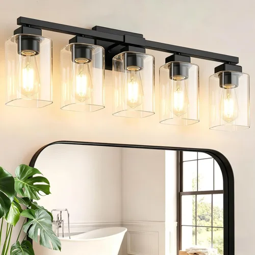 Vista 15 de Lámpara de baño de 3 luces de 19 pulgadas, moderna lámpara de tocador negra, accesorios de iluminación de baño sobre espejo, lámpara de aplique