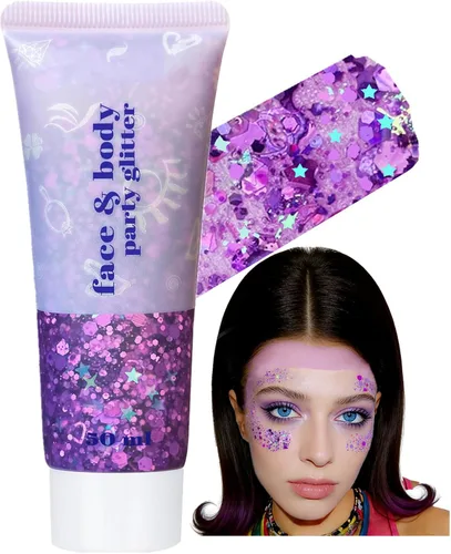 Vista 13 de Go Ho Brillantina azul para rostro y cuerpo, pintura facial azul de Halloween, gel brillante de sirena, lentejuelas gruesas holográficas para ojos