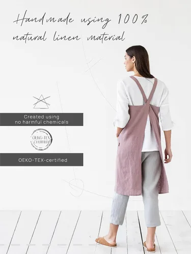 Vista 4 de MagicLinen 100% Linen Apron - Japanese Cross Back Apron with Pockets for Women and Men - Pinafore
