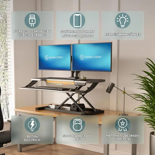 Vista 3 de VERSADESK PowerPro Elite - Convertidor de escritorio eléctrico ajustable de 36 pulgadas con controlador programable y concentrador USB. Aplicación
