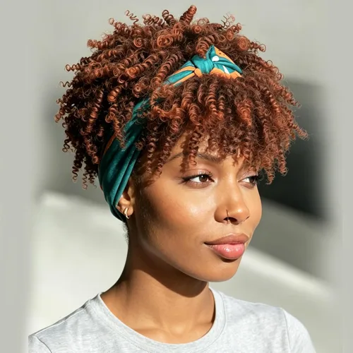 Vista 23 de Aisaide Peluca de Diadema Afro Rizada Crespa, Pelucas Afro Negras Cortas para Mujeres Negras, Peluca Sintética Rizada Crespa con Diadema y Flequillo