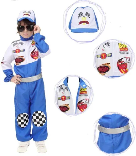 Vista 4 de Generic Brands Disfraz de conductor de carreras para niños de Halloween Racer, cosplay rojo
