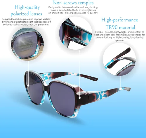 Vista 5 de BLUE CUT Gafas de sol polarizadas para mujer, con estilo protector solar con clip sobre gafas graduadas