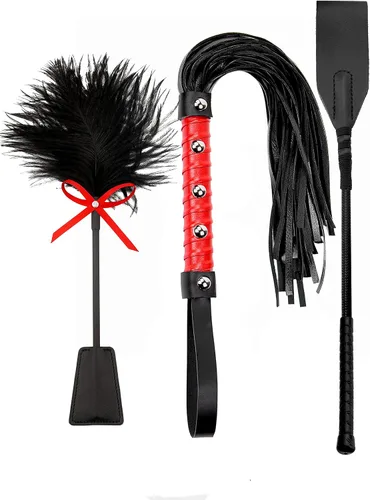 Vista 12 de Black Sex Whip Adult Crop 18 "BDSM Látigo Set Bondage Flogger Kit Crop Sex Set Adulto Crop Paddle Spanking BDSM Set Spanking Paddle Adultos Flogger