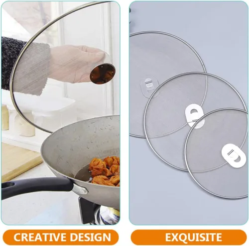 Vista 8 de 3pcs Stainless Steel Fry Pan Splatter Screen, Fine Mesh Oil Guard
