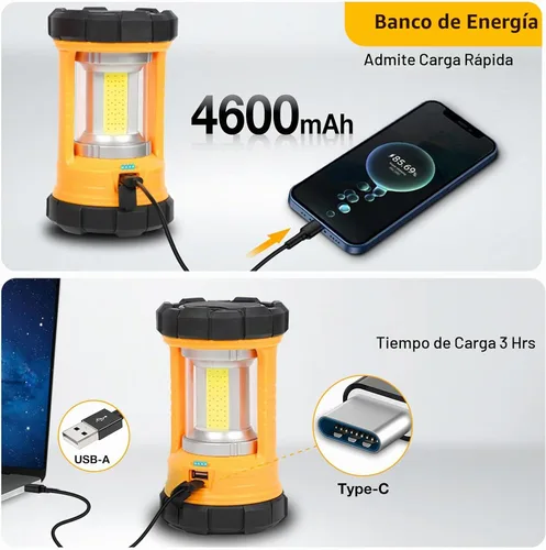 Vista 4 de CT CAPETRONIX Linterna de campamento, luz brillante de campamento de 3200 lúmenes, linterna LED recargable de 4600 mAh para cortes de energía, 5
