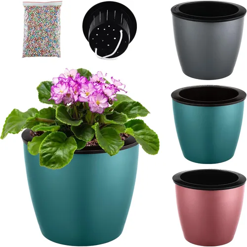 Vista 25 de Planterhoma Macetas de riego automático de 5 pulgadas para plantas de interior, 6 paquetes de macetas de violeta africana con indicador, maceta