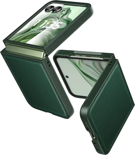Vista 10 de Funda delgada de piel sintética para Motorola Razr Plus 2023, [cubierta frontal transparente + parte trasera de cuero duro de policarbonato] Marrón