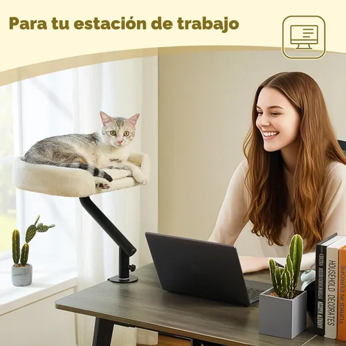 Vista 5 de PAWZ Road Cama de escritorio para gatos de interior, cama para gatos para escritorio soporta hasta 50 libras, rotación de 360° y ajustable Beige