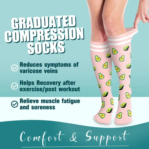Vista 2 de COOLOVER Calcetines de compresión para mujeres y hombres, ideales para circulación, correr, atletismo, recuperación, enfermera, viajes
