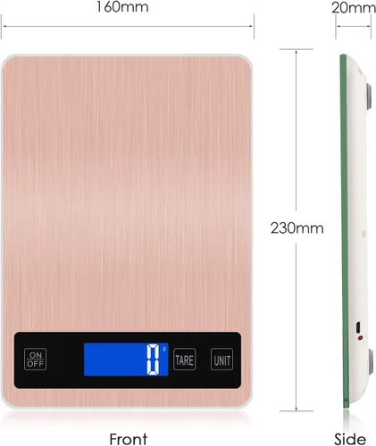 Vista 7 de Báscula digital de cocina, báscula de cocina recargable de acero inoxidable de 11.0 lbs/11 libras, de alta precisión, sensor táctil, pantalla LCD