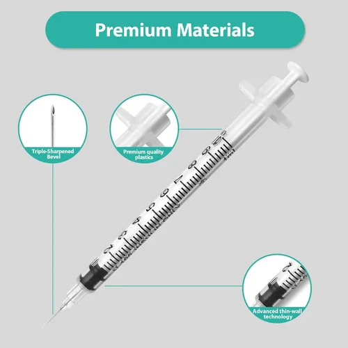 Vista 3 de Jeringas con aguja, paquete de 30 U-100 1ml 30G 5/16" (8mm) jeringas desechables, suministros de laboratorio envueltos individualmente Desechable