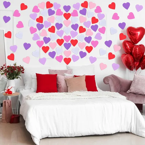 Vista 6 de Tatuo 120 calcomanías de corazón de espuma de 6 pulgadas a granel, autoadhesivas, corazones de espuma EVA, calcomanías mate y con purpurina