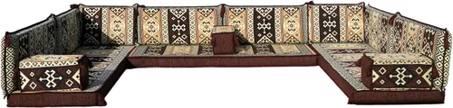 Vista 45 de arabicsofa Sofá en forma de U de estilo árabe para el suelo – Juego de Majlis hecho a mano – Sofá de estilo bohemio