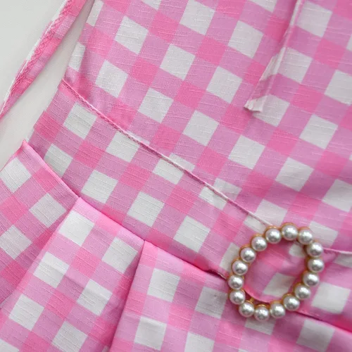 Vista 5 de Vestido a cuadros rosa para niñas, disfraces de cosplay con accesorios de 4 a 14 años