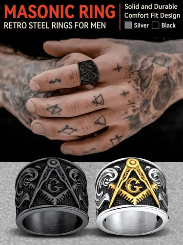Vista 2 de FaithHeart Anillos de sello masónico para hombres, joyería masónica de acero inoxidable, anillo de pulgar punk con embalaje delicado