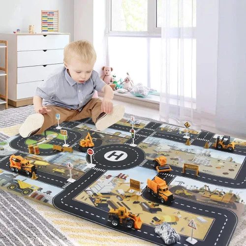 Vista 3 de Juguetes de señales de tráfico y alfombra de juego de construcción para el juego de vehículos, accesorios de coche juguetes