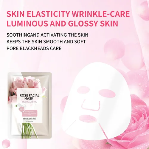 Vista 4 de Mascarilla facial para el cuidado de la piel, antienvejecimiento, mascarillas faciales de belleza, mascarillas de hoja de rosa para cara, máscaras