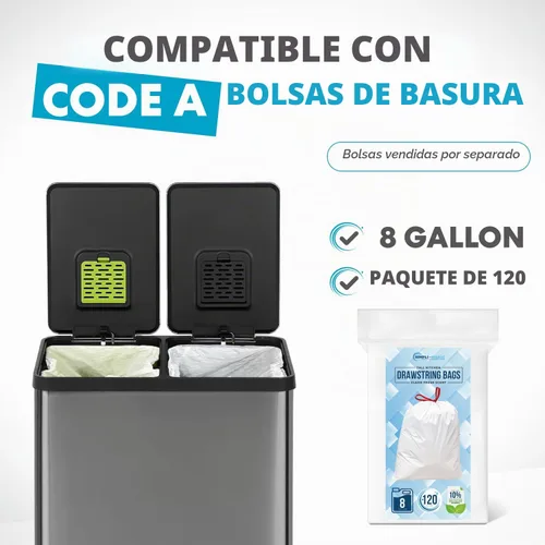 Vista 2 de SIMPLI-Magic Elegante bote de basura negro con pedal de 16 galones (60 litros), cubo de basura de cocina de doble compartimento con contenedores