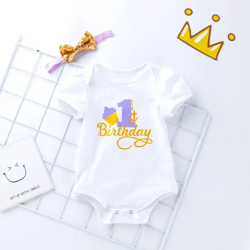Vista 5 de Baby Girls Summer One Year Old Infant Outfits Ruffle Birthday Tutu Dress Shorts Skirts Headband Sets Photo Props
