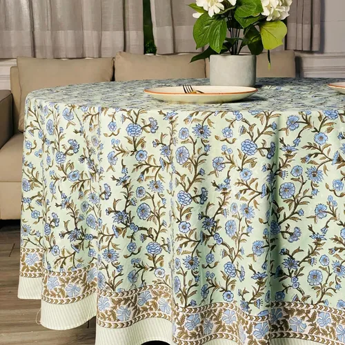 Vista 25 de Ridhi Mantel redondo estampado a mano color rosa flamenco 110 pulgadas 100%