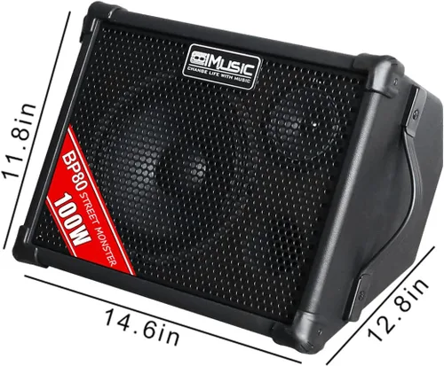 Vista 3 de Coolmusic BP80 amplificador a batería para guitarra acústica - altavoz Bluetooth portátil 100W, 6 entradas, ecualizador de 3 bandas, negro