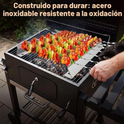 Vista 3 de Brocheta de acero inoxidable de 13.8 pulgadas, soporte universal compatible con madera, acero redondo, pinchos planos y de bambú, accesorios