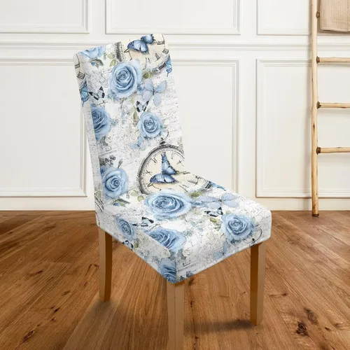 Vista 5 de Rnyleeg Juego de 1 funda para sillas de comedor con diseño de mariposa y rosa azul, elegante, suave, lavable, para cocina, hotel, ceremonia