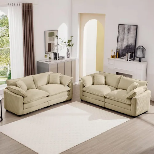 Vista 13 de mikibama Juego de sofá de lujo de 2 piezas, sofá de dos plazas y sillón, juego de sofás de pana moderna cómodos tipo nube para sala de estar