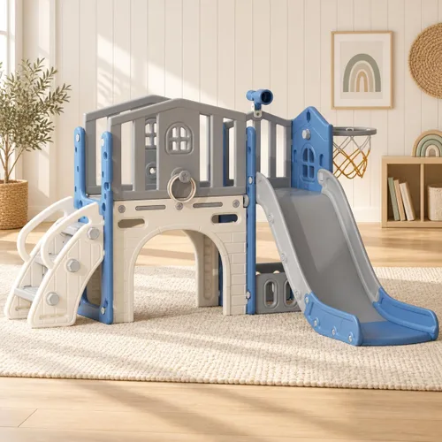 Vista 10 de YUFU Juego de toboganes 8 en 1 para niños pequeños, juego para interiores y Beige Gris