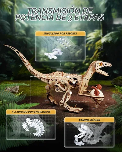 Vista 6 de ROKR Rompecabezas de madera 3D para adultos, kit de modelo de velociraptor, rompecabezas de madera 3D de 106 piezas, regalo para adultos