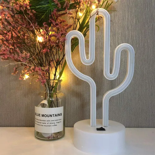 Vista 4 de Cartel de neón LED para interior, luz nocturna con base de soporte, funciona con batería/USB, luz decorativa de neón