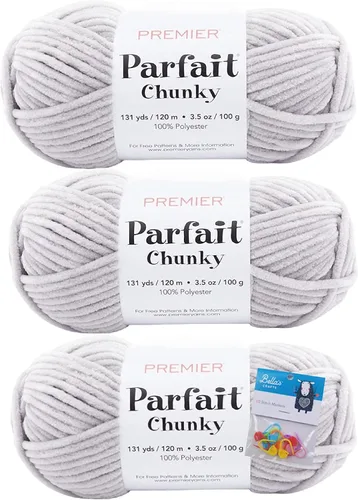 Vista 37 de Premier Yarns Parfait - Ovillo de felpilla grueso, 3.5 onzas, 6 unidades, peso súper voluminoso, paquete de 3 unidades con marcadores de puntada