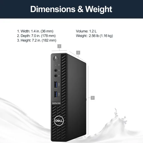 Vista 4 de DELL OptiPlex 3000 Series 3080 - Escritorio con factor de forma micro, Intel Core i5-10500T, 16GB RAM, 256GB PCIe SSD, Wi-Fi 5, Bluetooth, KB