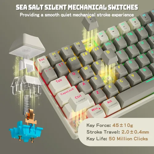 Vista 3 de Creamy Mechanical Gaming Keyboard Wireless - 100 Keys Hot-Swappable Retro Design, Silent Linear Switches, 3-Mode (BT2.4GUSB-C), LED Backlit