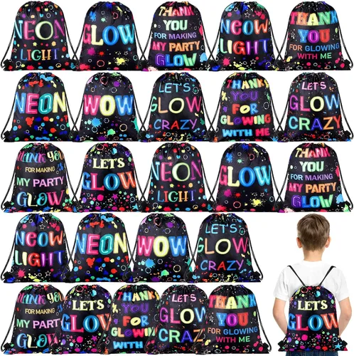 Vista 7 de Sweetude 24 bolsas de regalo de fiesta Let's Glow con cordón, decoración para niñas, niños, cumpleaños, bodas, fiestas