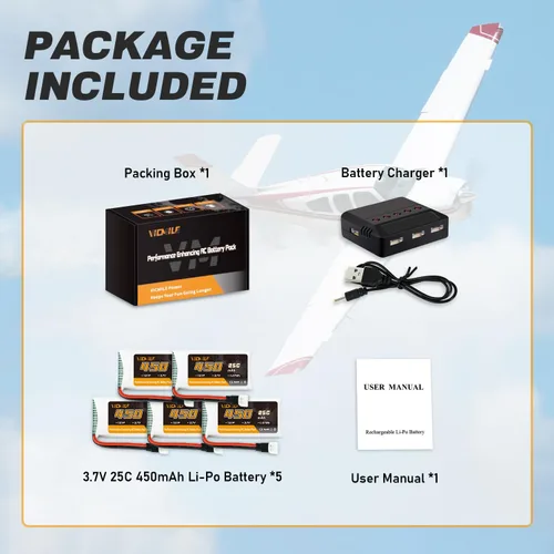 Vista 7 de 3.7V Lipo Batería 450mAh Alta Capacidad 25C RC Molex Drone Batería con 5-en-1 Cargador para SYMA Q11 AT-96 TR-C385 TR-P51 TR-F22 H99W H31 H6C H98