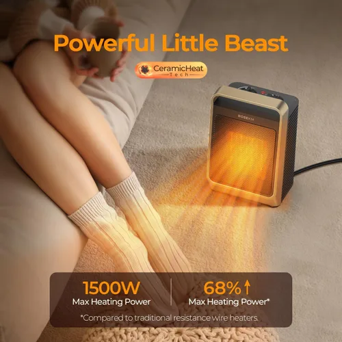 Vista 2 de ROSEKM Calentadores de espacio para uso en interiores, calentador eléctrico portátil de 1500 W con termostato, calentador de cerámica