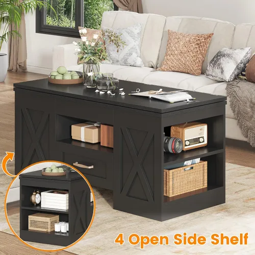 Vista 6 de Saudism Mesa auxiliar elevable de 40 pulgadas, mesas auxiliares multifunción 4 en 1 con cajones de almacenamiento y compartimentos ocultos, mesa