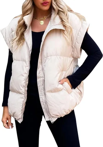 Vista 2 de Niceyi Women's Quilted Puff Vest Short Sleeve Zipper Waistcoat Outerwear Padded Jacket Winter Coat with Pockets