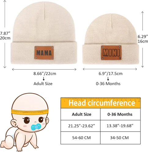 Vista 4 de DANMY Gorro para padres e hijos,Madre y bebé hijahijo gorro de punto cálido de invierno,Gorro suave para niños
